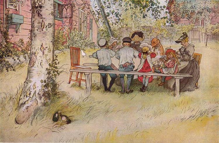 Carl Larsson Frukost under stora bjorken oil painting image